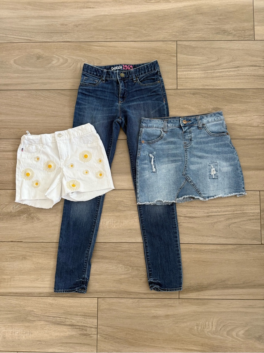 Girls denim bundle Dark Blue Denim Jeans white shorts and jean skirt